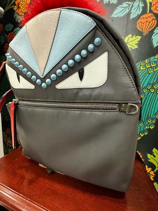 Fendi Bag Bugs Monster Eyes Mohawk Fur Nylon Backpack – Karl Lagerfeld Era (C1) - Picture 4 of 15